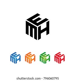 Logo Initial EMH,EHM,MHE,MEH,HME,HEM letters Template.Modern Style. Hexagon shape concept.Black,Blue,Orange,Green,Red color on white background