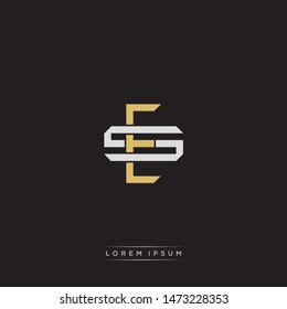 Logo initial ES E S SE monogram letter vintage style gold and grey colors isolated on black background