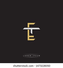 Logo initial ET E T TE monogram letter vintage style gold and grey colors isolated on black background