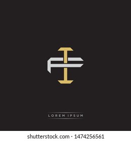 Logo initial IF FI monogram letter vintage style gold and grey colors isolated on black background