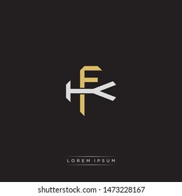 Logo initial FK F K KF monogram letter vintage style gold and grey colors isolated on black background