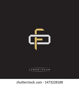 Logo initial FO F O OF monogram letter vintage style gold and grey colors isolated on black background