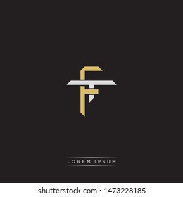 Logo initial FT F T TF monogram letter vintage style gold and grey colors isolated on black background