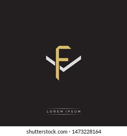 Logo initial FV F V VF monogram letter vintage style gold and grey colors isolated on black background