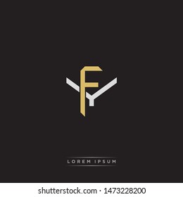 Logo initial FY F Y YF monogram letter vintage style gold and grey colors isolated on black background