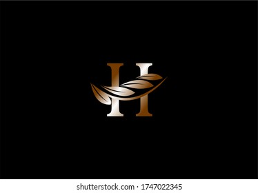Logo Initial H letter minimalist beauty flourishes golden monogram