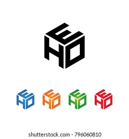 Logo Initial HEO,HOE,EHO,EOH,OHE,OEH letters Template.Modern Style. Hexagon shape concept.Black,Blue,Orange,Green,Red color on white background