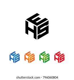 Logo Initial HES,HSE,ESH,EHS,SEH,SHE letters Template.Modern Style. Hexagon shape concept.Black,Blue,Orange,Green,Red color on white background