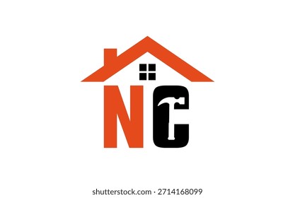 logo initial and home repair logo with tools on roof