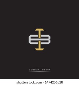 Logo initial IB BImonogram letter vintage style gold and grey colors isolated on black background