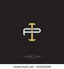 Logo initial IP PI monogram letter vintage style gold and grey colors isolated on black background