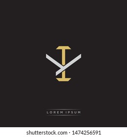 Logo initial IY YI monogram letter vintage style gold and grey colors isolated on black background