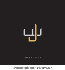 Logo initial JW J W WJ monogram letter vintage style gold and grey colors isolated on black background