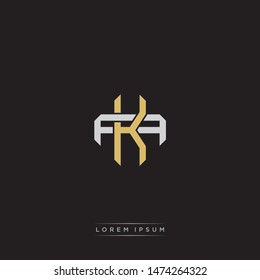 Logo initial KA K A AK monogram letter vintage style gold and grey colors isolated on black background