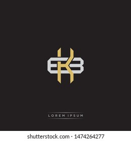 Logo initial KB K B BK monogram letter vintage style gold and grey colors isolated on black background