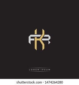 Logo initial KR K R RK monogram letter vintage style gold and grey colors isolated on black background