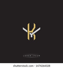 Logo initial KY K Y YK monogram letter vintage style gold and grey colors isolated on black background