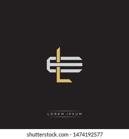 Logo initial LE L E EL monogram letter vintage style gold and grey colors isolated on black background