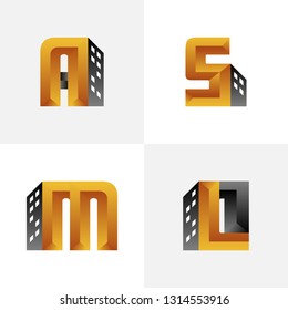 logo initial letter 3D modern gradient  color logo on white and grey background. luxury real estate with gold and black color. 