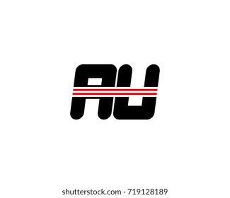 The logo of the initial letter AU, black red line