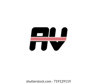 The logo of the initial letter AV, black red line