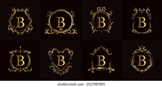 Logo initial letter B with luxury flower frame ornament set or collection.