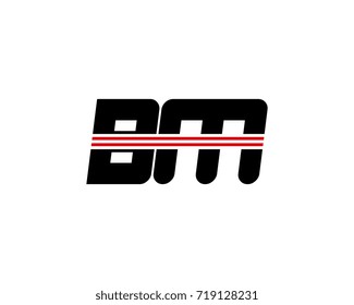 The logo of the initial letter BM, black red line