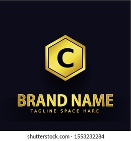 Logo Initial letter C in hexagon. charming lowercase logo design elements. Gold letters Isolated with black background. Suitable for business, consulting group companies.