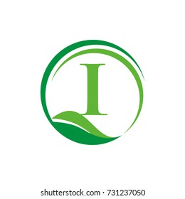 I logo initial letter design template vector inside semi circle shape with leaf accent.