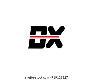 The logo of the initial letter DX, black red line