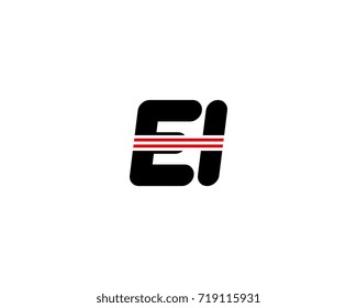 The logo of the initial letter EI, black red line