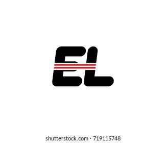 The logo of the initial letter EL, black red line