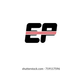 The logo of the initial letter EP, black red line