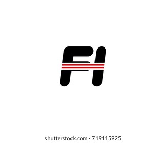 The logo of the initial letter FI, black red line