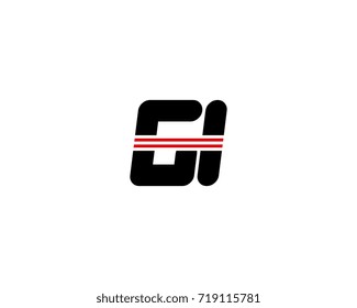 The logo of the initial letter GI, black red line