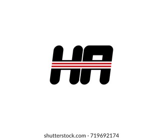 The logo of the initial letter HA, black red line