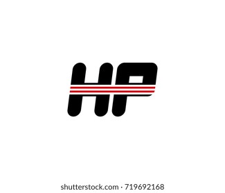 The logo of the initial letter HP, black red line
