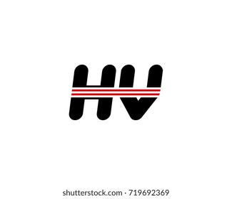 The logo of the initial letter HV, black red line
