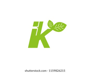 logo initial letter ik with leaf