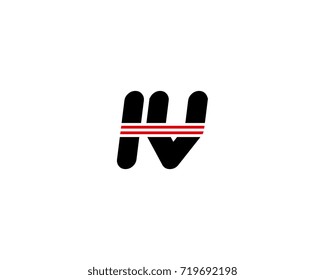 The logo of the initial letter IV, black red line