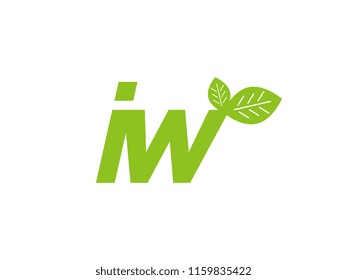logo initial letter iw with leaf