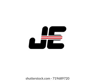 The logo of the initial letter JE, black red line