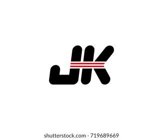 The logo of the initial letter JK, black red line