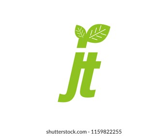 logo initial letter jt with leaf