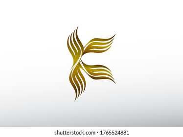 Logo Initial Letter K Abstract Shape Swoosh Style Wing Symbol Golden Color