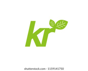 logo initial letter kr with leaf