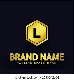 Logo Initial letter L in hexagon. charming logo design elements. Gold letters Isolated with black background. Suitable for business, consulting group companies.
