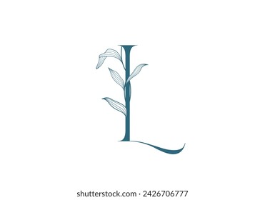 logo Initial Letter L and Leaf, botanical, floral, monogram serif logo design. Editable color