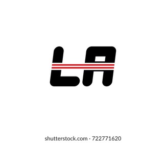 The logo of the initial letter LA, black red line