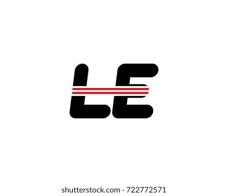 The logo of the initial letter LE, black red line